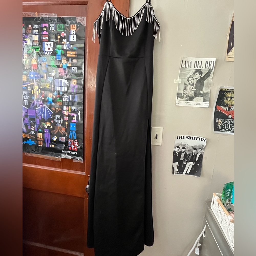 BLACK RHINESTONED PROM DRESS